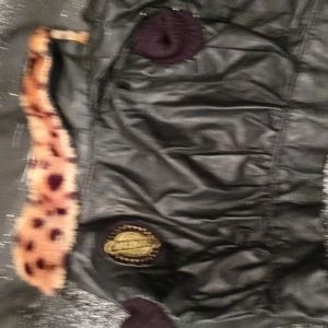 Faux leather doggy jacket with cheetah trim